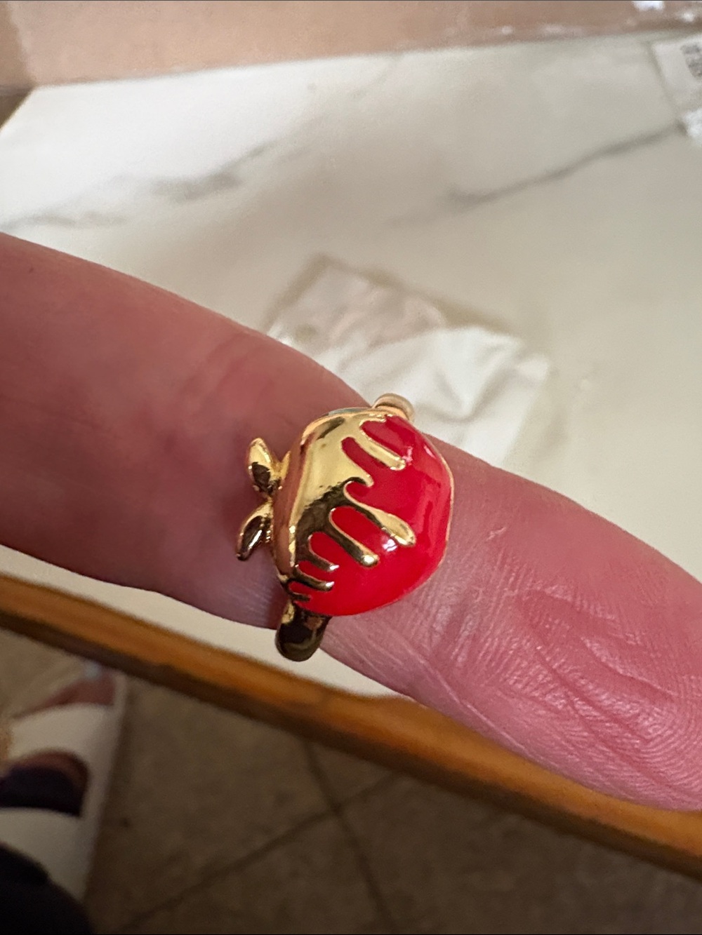 Gold & Red Strawberry Ring - Women Jewelry